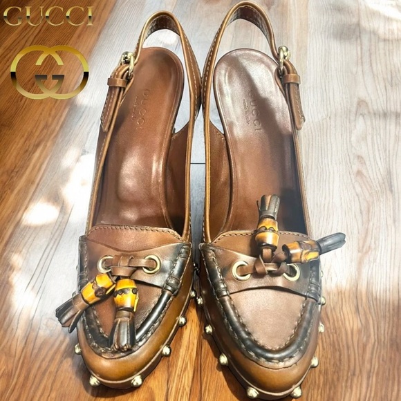 GUCCI-AUTHENTIC Horsebit Tassel Heels – Rustic Equestrian-Cowgirl Glam 5.5 - Picture 7 of 10